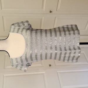 WHBM Silver Sequin Striped Short Sleeve Top Medium